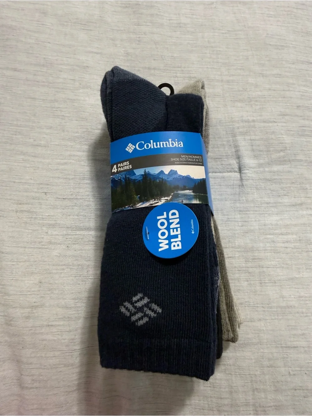 Columbia Men’s Wool Blend Crew Socks - Navy & Gray (4-Pack)